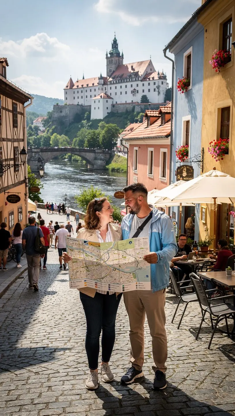 Rybník v Jižních Čechách s loděmi a přírodou kolem.